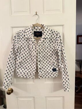 COACH White Denim Jacket with Navy Floral Print
